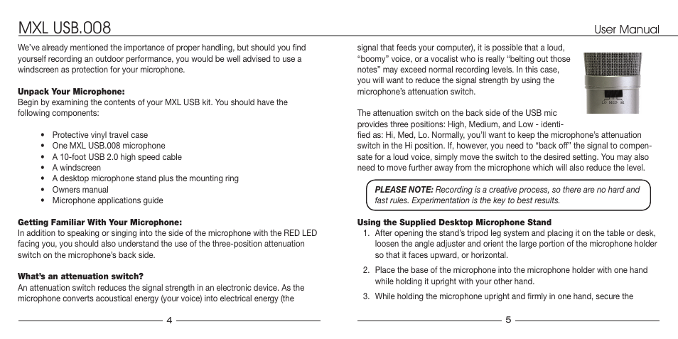 Mxl usb.008, User manual | MXL USB.008 User Manual | Page 3 / 11