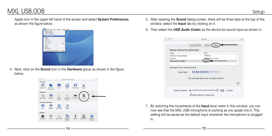 Mxl usb.008, Setup | MXL USB.008 User Manual | Page 8 / 11