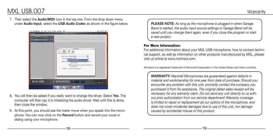 Mxl usb.007, Warranty | MXL USB.007 User Manual | Page 10 / 11