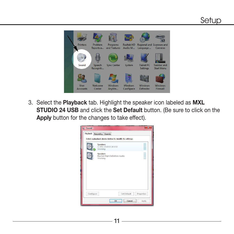 Setup | MXL Studio 24 USB User Manual | Page 11 / 28