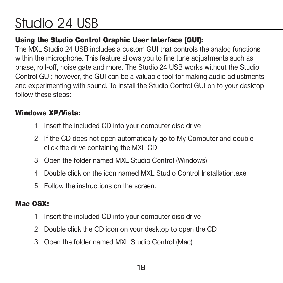 Studio 24 usb | MXL Studio 24 USB User Manual | Page 18 / 28