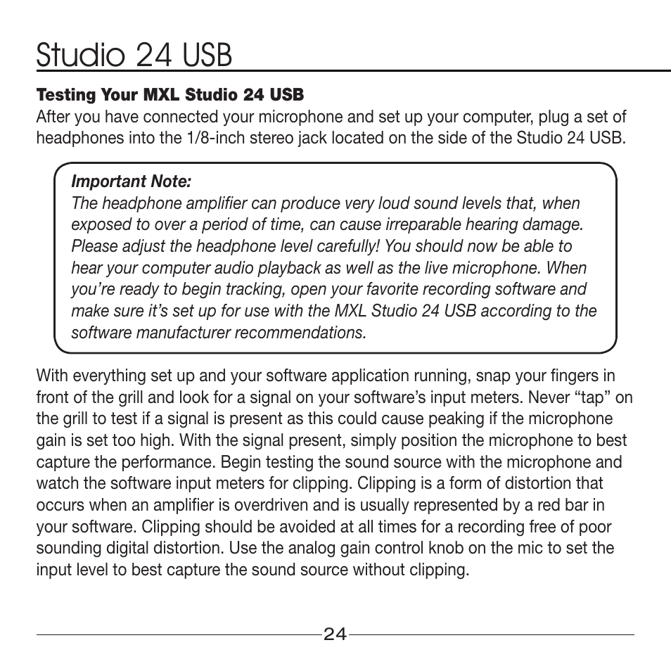 Studio 24 usb | MXL Studio 24 USB User Manual | Page 24 / 28