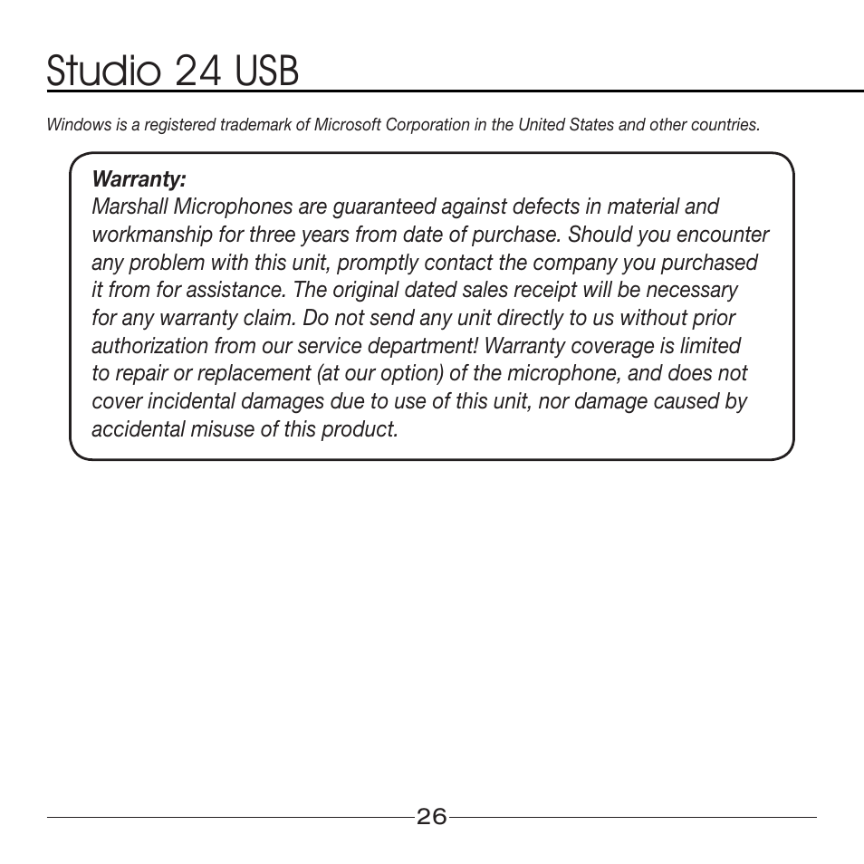 Studio 24 usb | MXL Studio 24 USB User Manual | Page 26 / 28