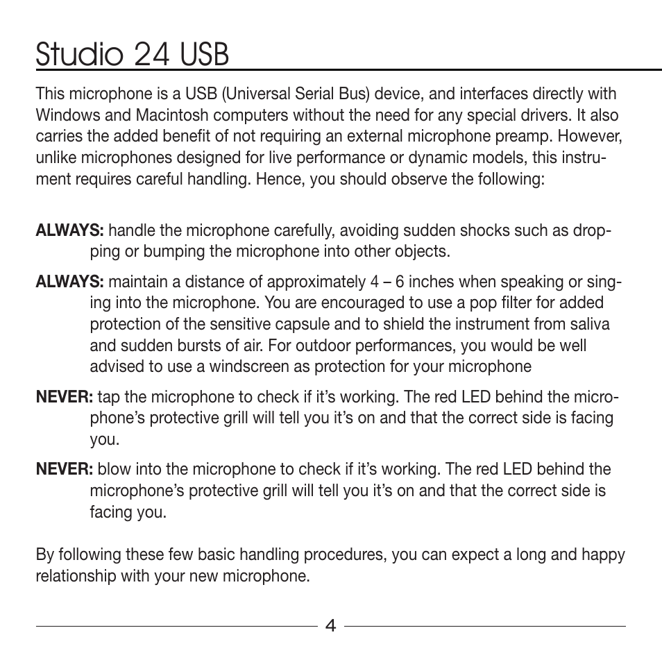 Studio 24 usb | MXL Studio 24 USB User Manual | Page 4 / 28