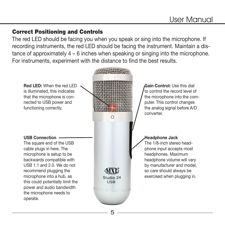 User manual | MXL Studio 24 USB User Manual | Page 5 / 28