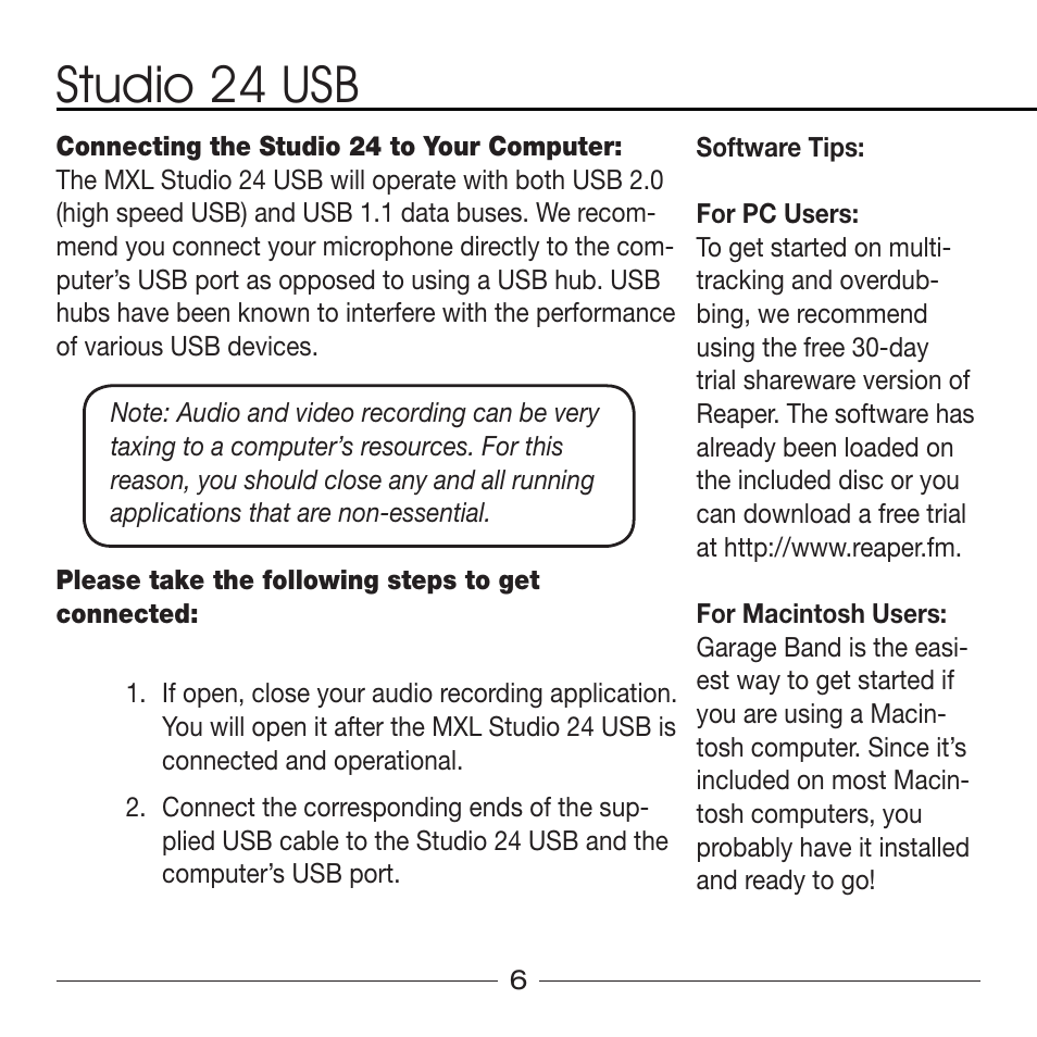 Studio 24 usb | MXL Studio 24 USB User Manual | Page 6 / 28
