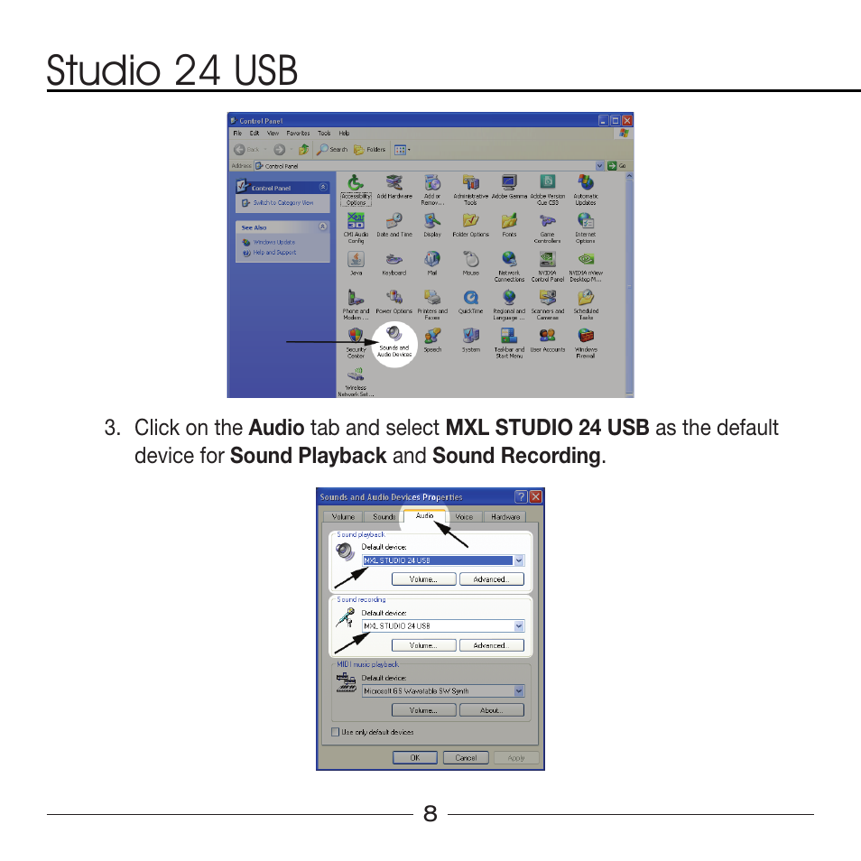 Studio 24 usb | MXL Studio 24 USB User Manual | Page 8 / 28