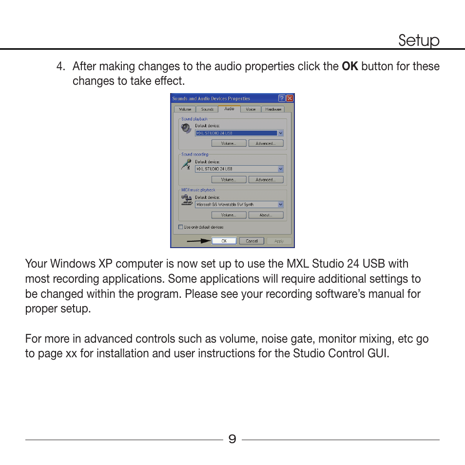 Setup | MXL Studio 24 USB User Manual | Page 9 / 28