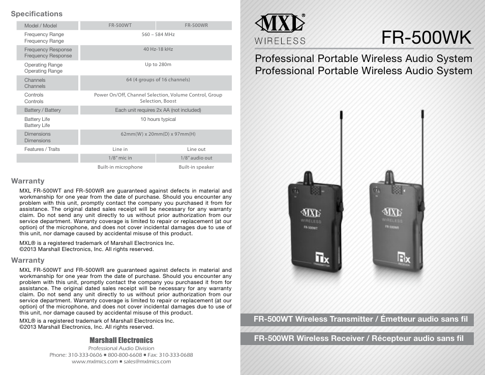 MXL FR-500WK User Manual | 2 pages