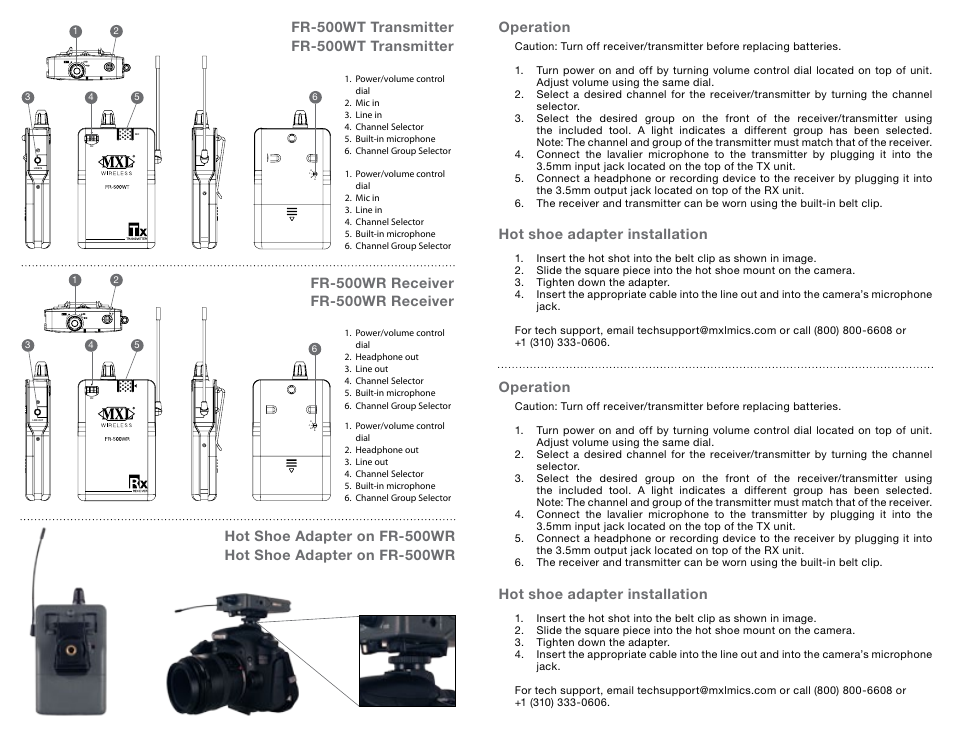 Operation, Hot shoe adapter installation | MXL FR-500WK User Manual | Page 2 / 2