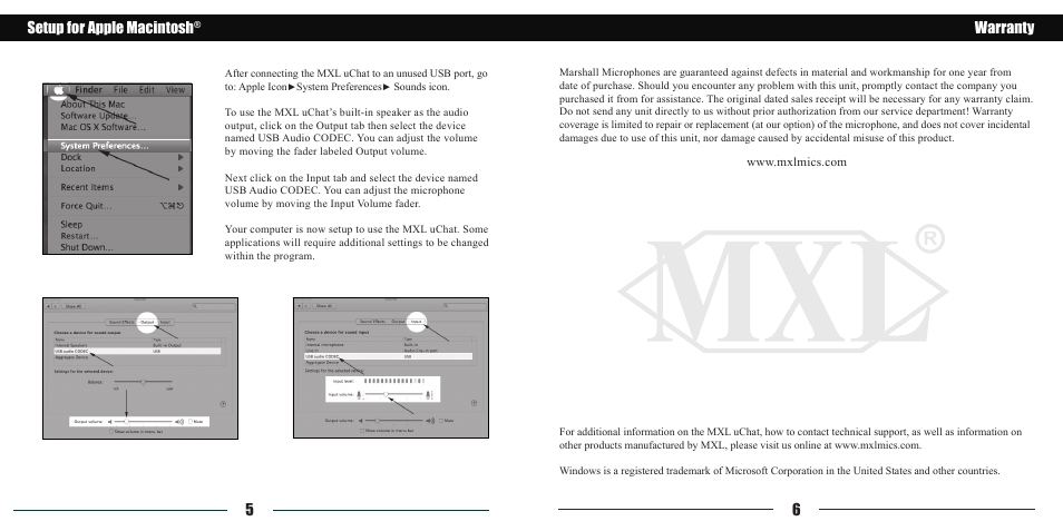 5setup for apple macintosh, Warranty | MXL AC-406 User Manual | Page 4 / 5