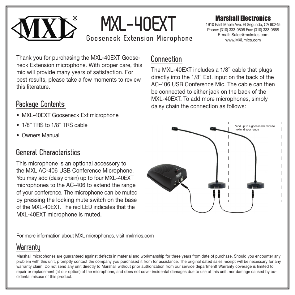 MXL AC-40EXT User Manual | 1 page