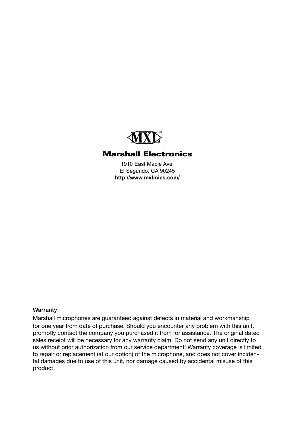 MXL Acoustica MVS User Manual | Page 8 / 8