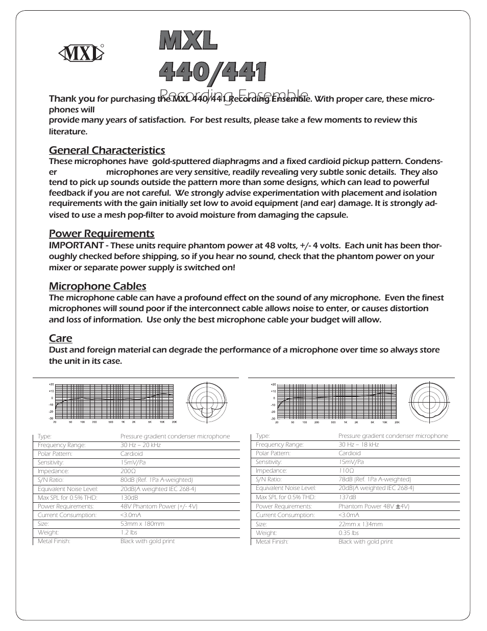 MXL 441 User Manual | 1 page