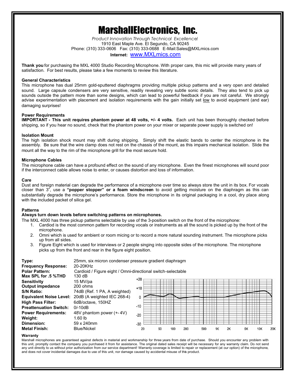 MXL 4000 User Manual | 1 page