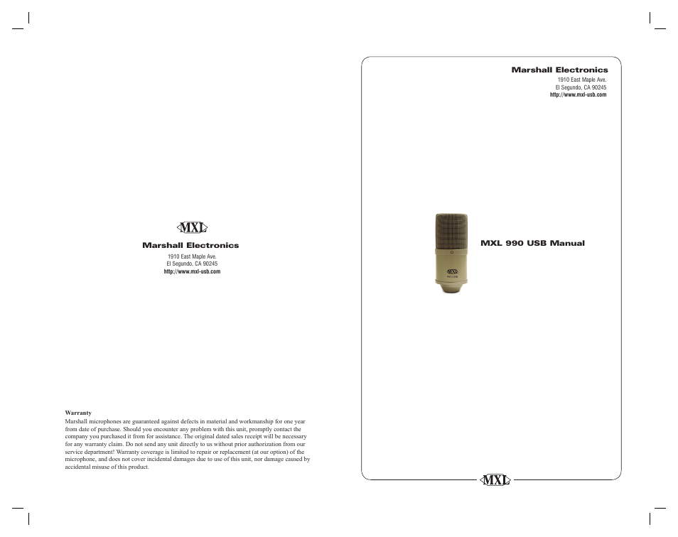 MXL 990 USB User Manual | 6 pages