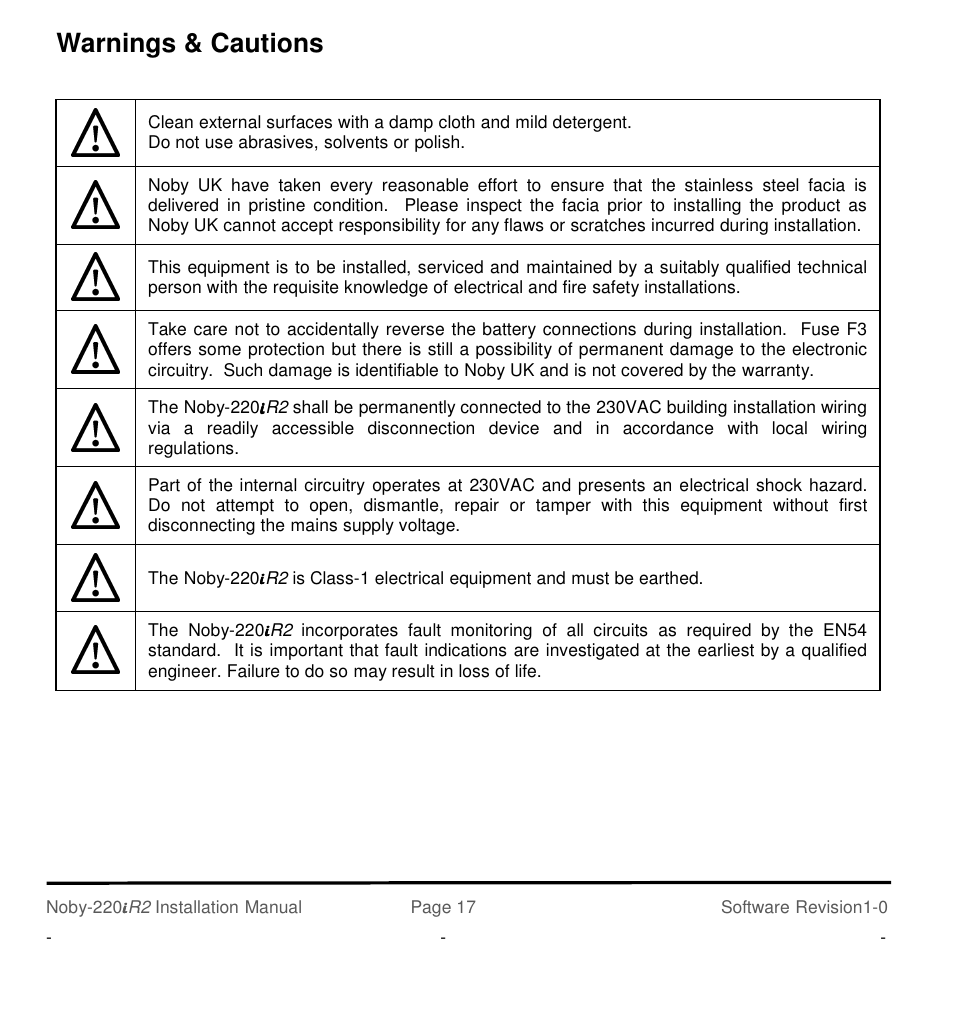 Warnings & cautions | Noby UK Noby-220iR2 2-Zone User Manual | Page 17 / 24
