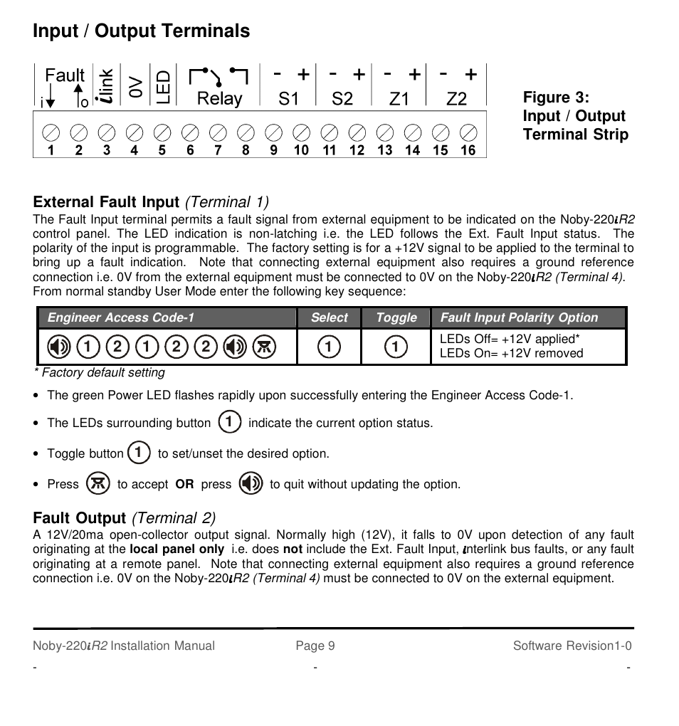 Input / output terminals | Noby UK Noby-220iR2 2-Zone User Manual | Page 9 / 24