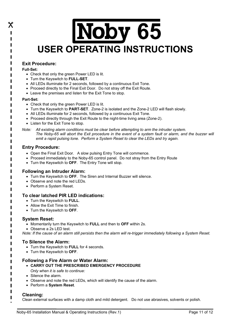 User operating instructions | Noby UK Noby-65 User Manual | Page 11 / 12