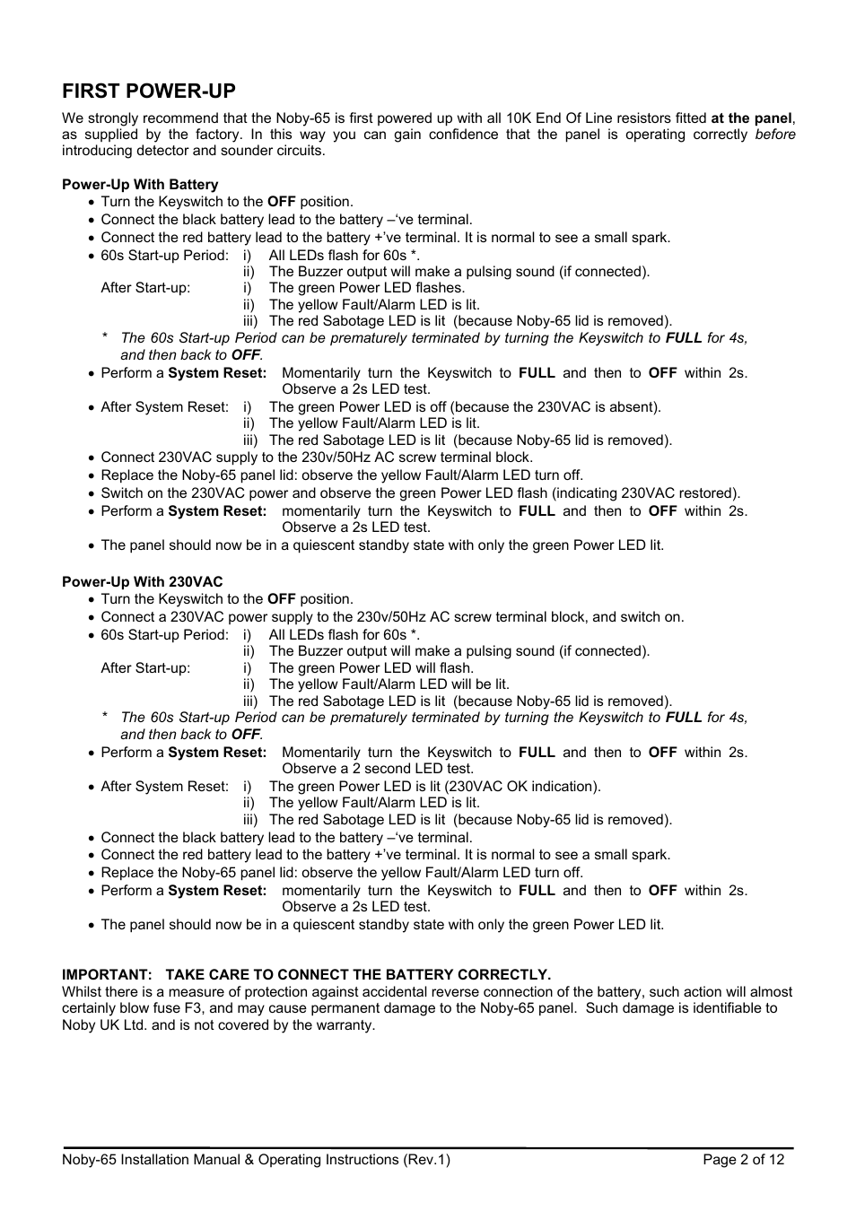 First power-up | Noby UK Noby-65 User Manual | Page 2 / 12