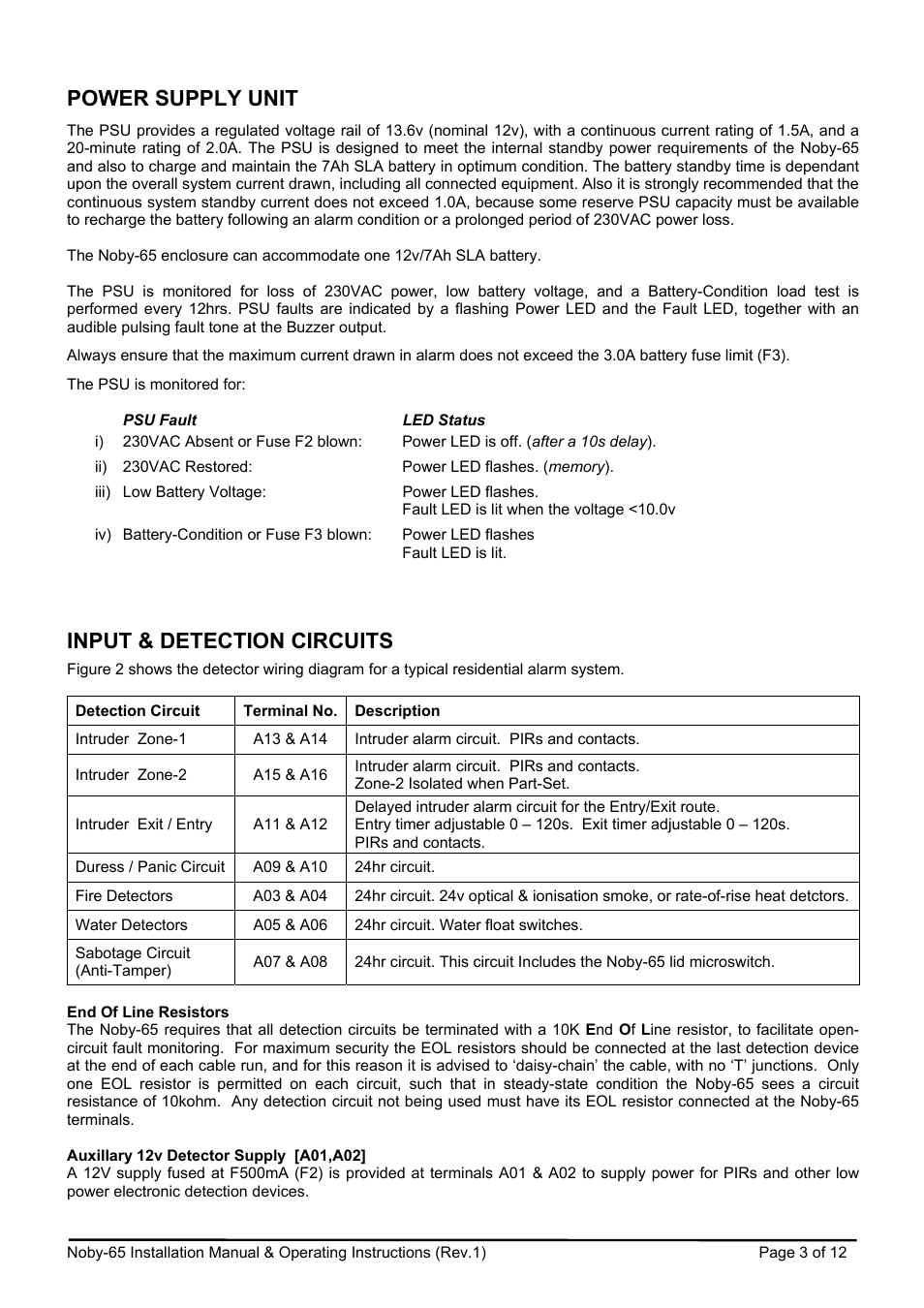 Power supply unit, Input & detection circuits | Noby UK Noby-65 User Manual | Page 3 / 12