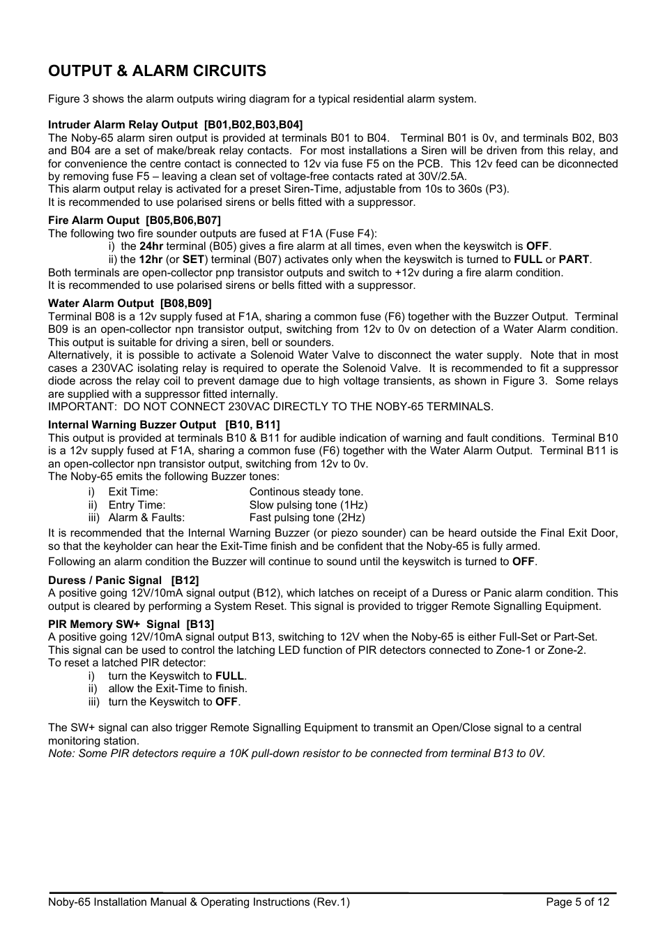 Output & alarm circuits | Noby UK Noby-65 User Manual | Page 5 / 12