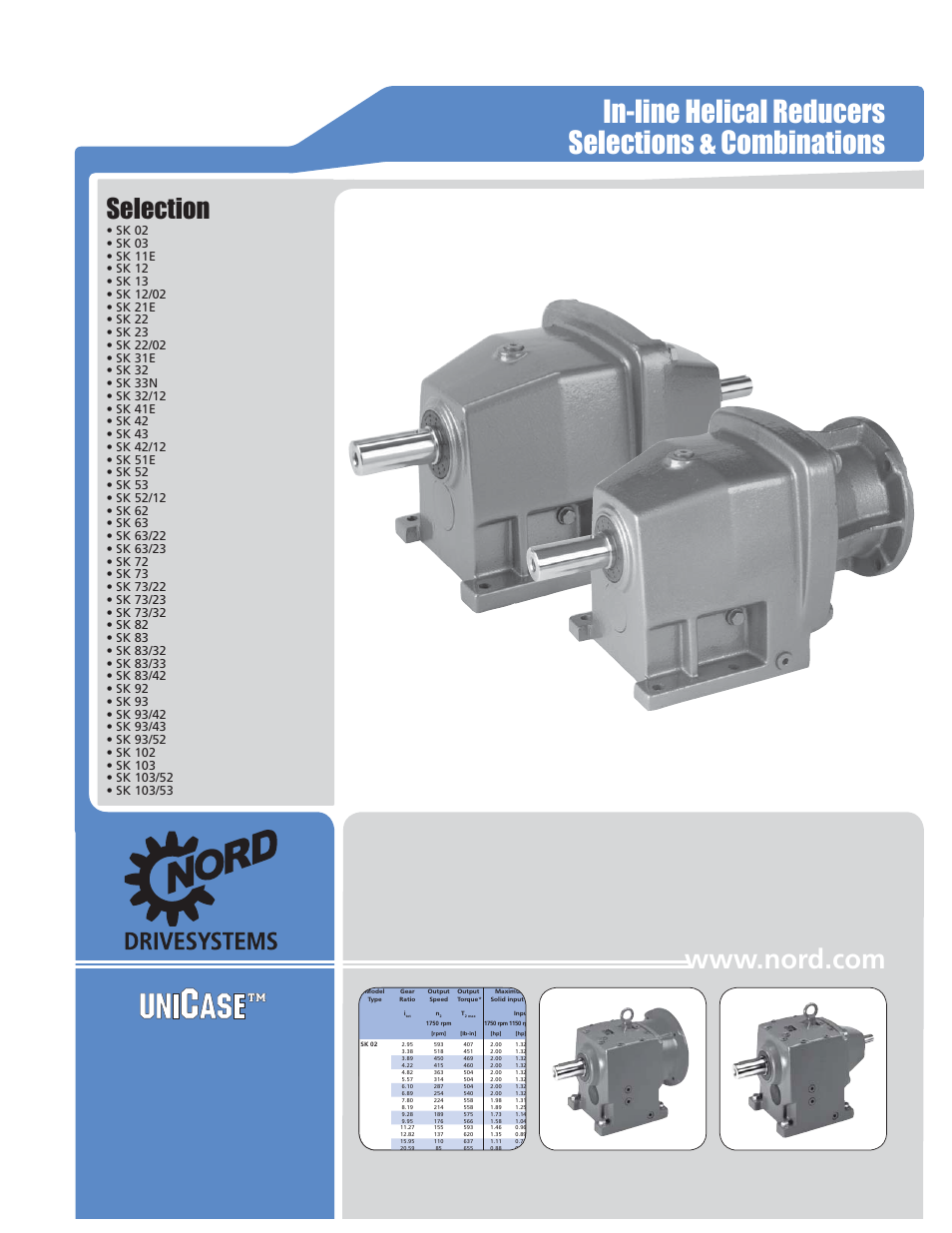 In-line helical reducers selections & combinations, Selection | NORD Drivesystems B1000 User Manual | Page 131 / 820