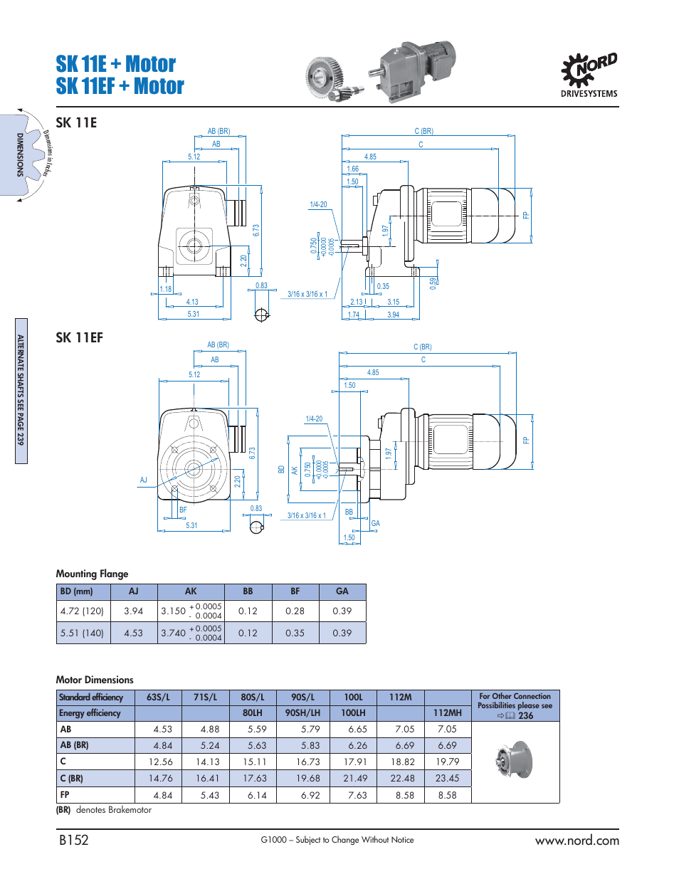 Sk 11e + motor sk 11ef + motor, Sk 11e, Sk 11ef | NORD Drivesystems B1000 User Manual | Page 154 / 820