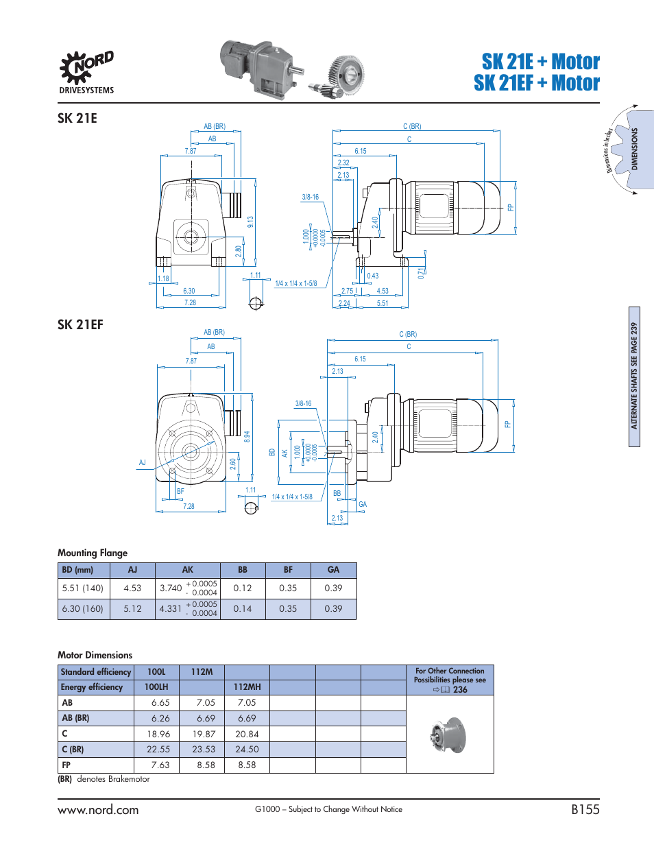 Sk 21e + motor sk 21ef + motor, Sk 21e sk 21ef | NORD Drivesystems B1000 User Manual | Page 157 / 820