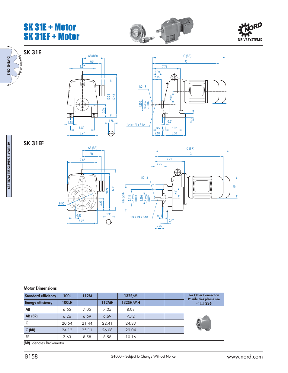 Sk 31e + motor sk 31ef + motor, Sk 31e sk 31ef | NORD Drivesystems B1000 User Manual | Page 160 / 820