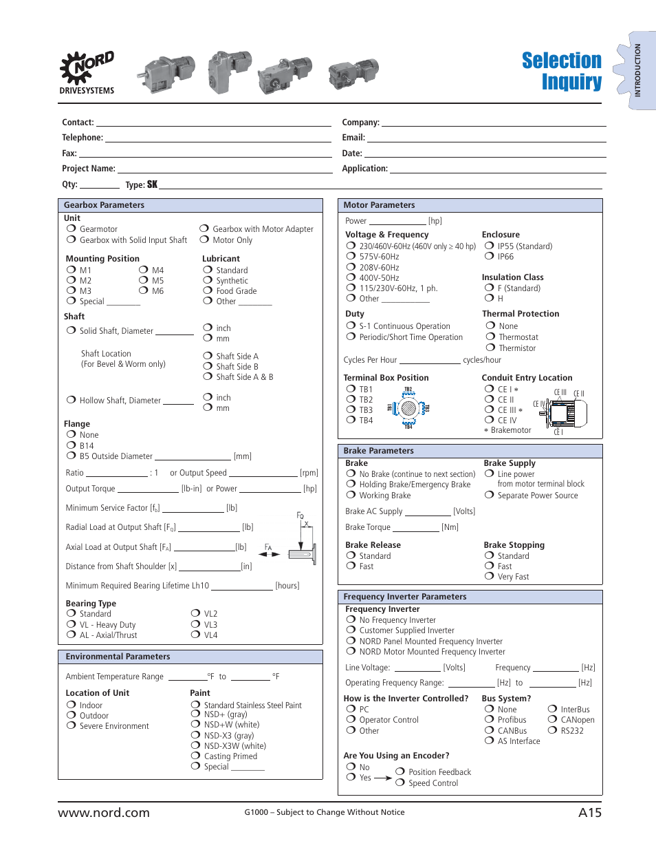 Selection inquiry | NORD Drivesystems B1000 User Manual | Page 17 / 820