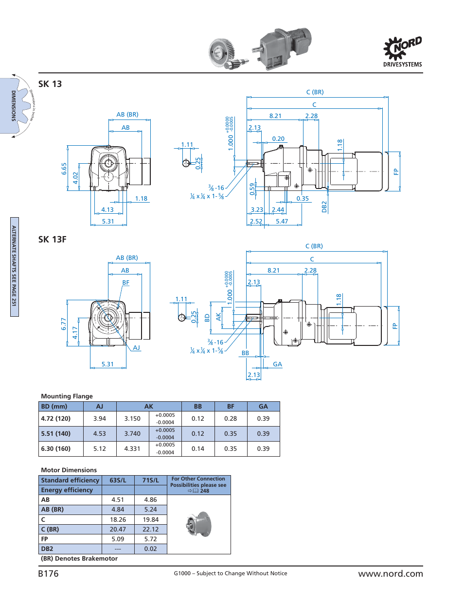 Sk 13 + motor sk 13f + motor, B176, Sk 13 sk 13f | NORD Drivesystems B1000 User Manual | Page 178 / 820