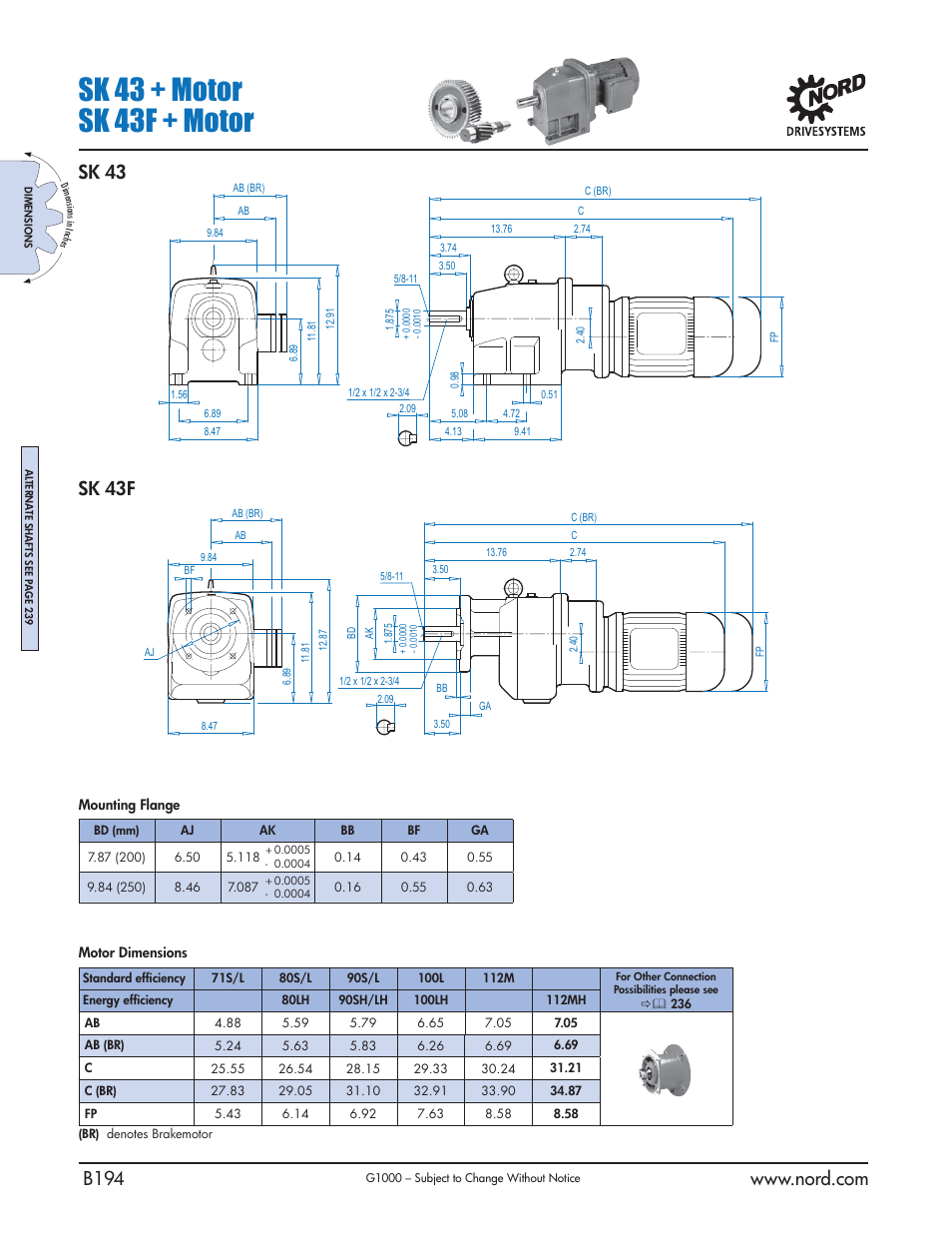 Sk 43 + motor sk 43f + motor, Sk 43, Sk 43f | NORD Drivesystems B1000 User Manual | Page 196 / 820