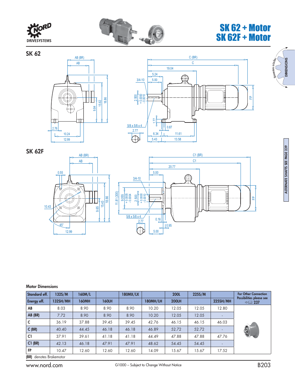 Sk 62 + motor sk 62f + motor, Sk 62 sk 62f | NORD Drivesystems B1000 User Manual | Page 205 / 820