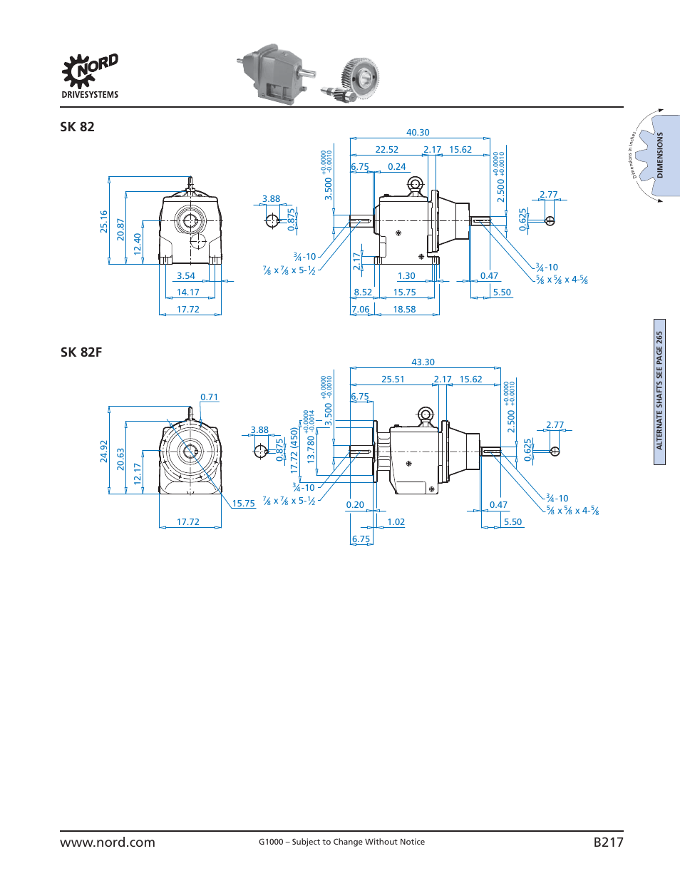 Sk 82 - w sk 82f - w, B217, Sk 82f sk 82 | NORD Drivesystems B1000 User Manual | Page 219 / 820