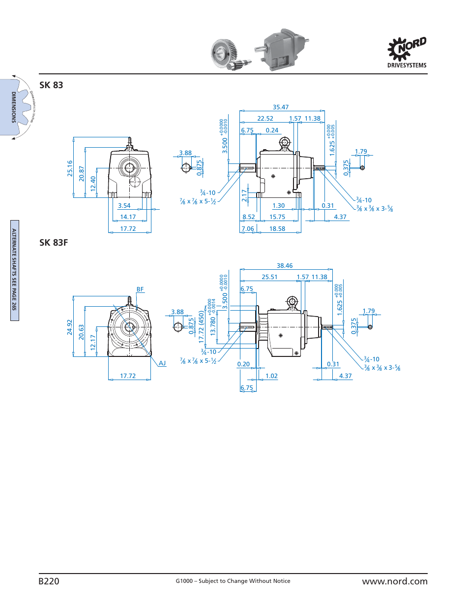 Sk 83 - w sk 83f - w, B220, Sk 83 sk 83f | NORD Drivesystems B1000 User Manual | Page 222 / 820
