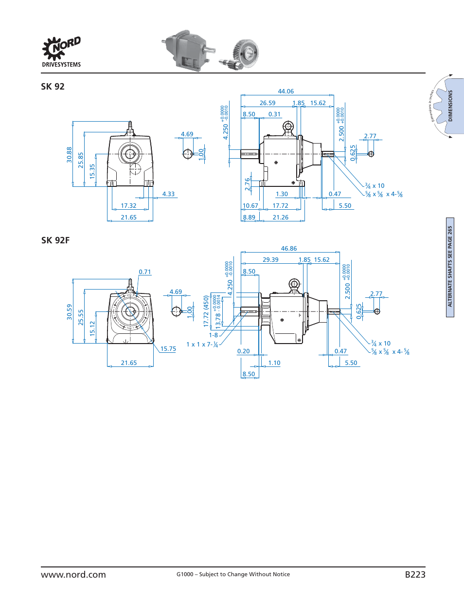 Sk 92 - w sk 92f - w, B223, Sk 92f sk 92 | NORD Drivesystems B1000 User Manual | Page 225 / 820