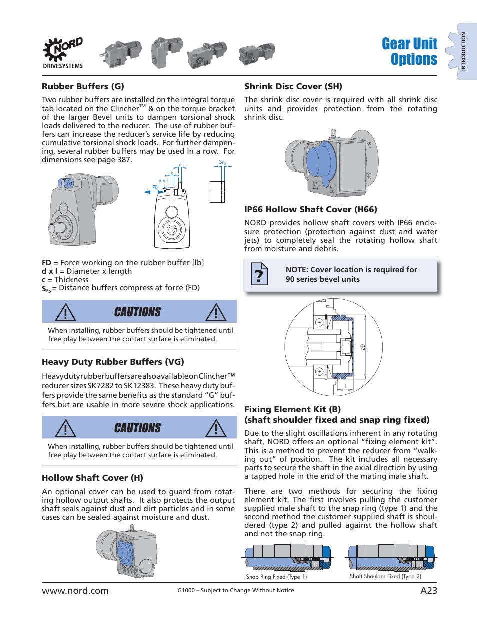 Gear unit options, Cautions | NORD Drivesystems B1000 User Manual | Page 25 / 820