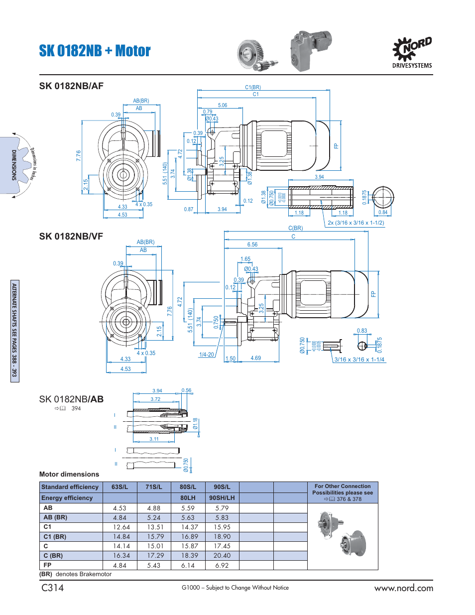 Sk 0182nb + motor, Sk 0182nb /ab | NORD Drivesystems B1000 User Manual | Page 316 / 820