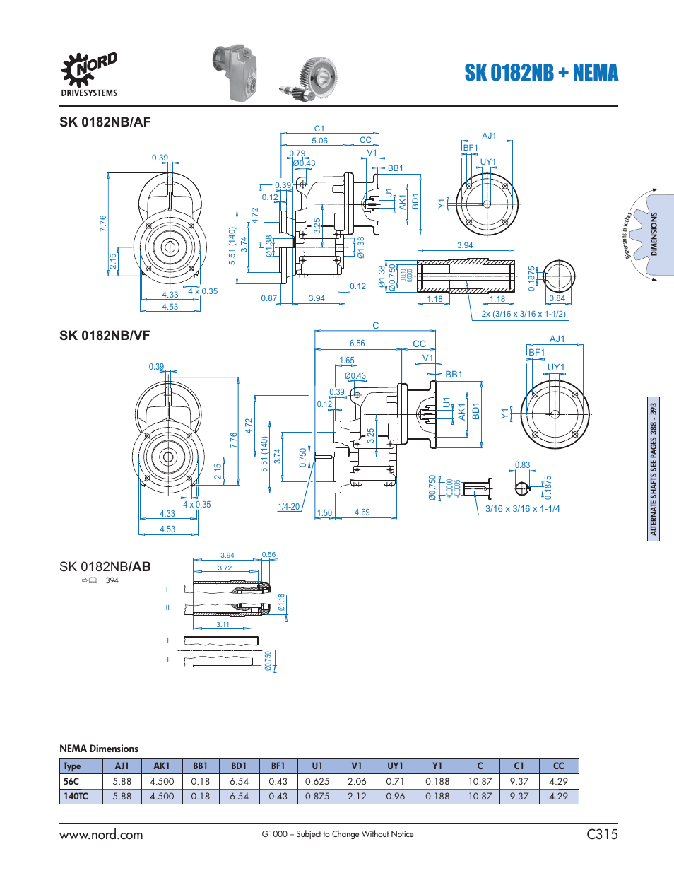 Sk 0182nb + nema, Sk 0182nb /ab | NORD Drivesystems B1000 User Manual | Page 317 / 820