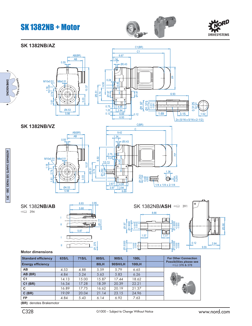 Sk 1382nb + motor, Motor dimensions | NORD Drivesystems B1000 User Manual | Page 330 / 820