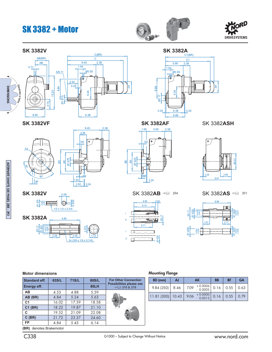 Sk 3382 + motor, Motor dimensions, Mounting flange | NORD Drivesystems B1000 User Manual | Page 340 / 820