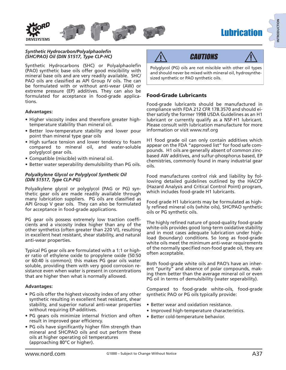 Lubrication, Cautions | NORD Drivesystems B1000 User Manual | Page 39 / 820