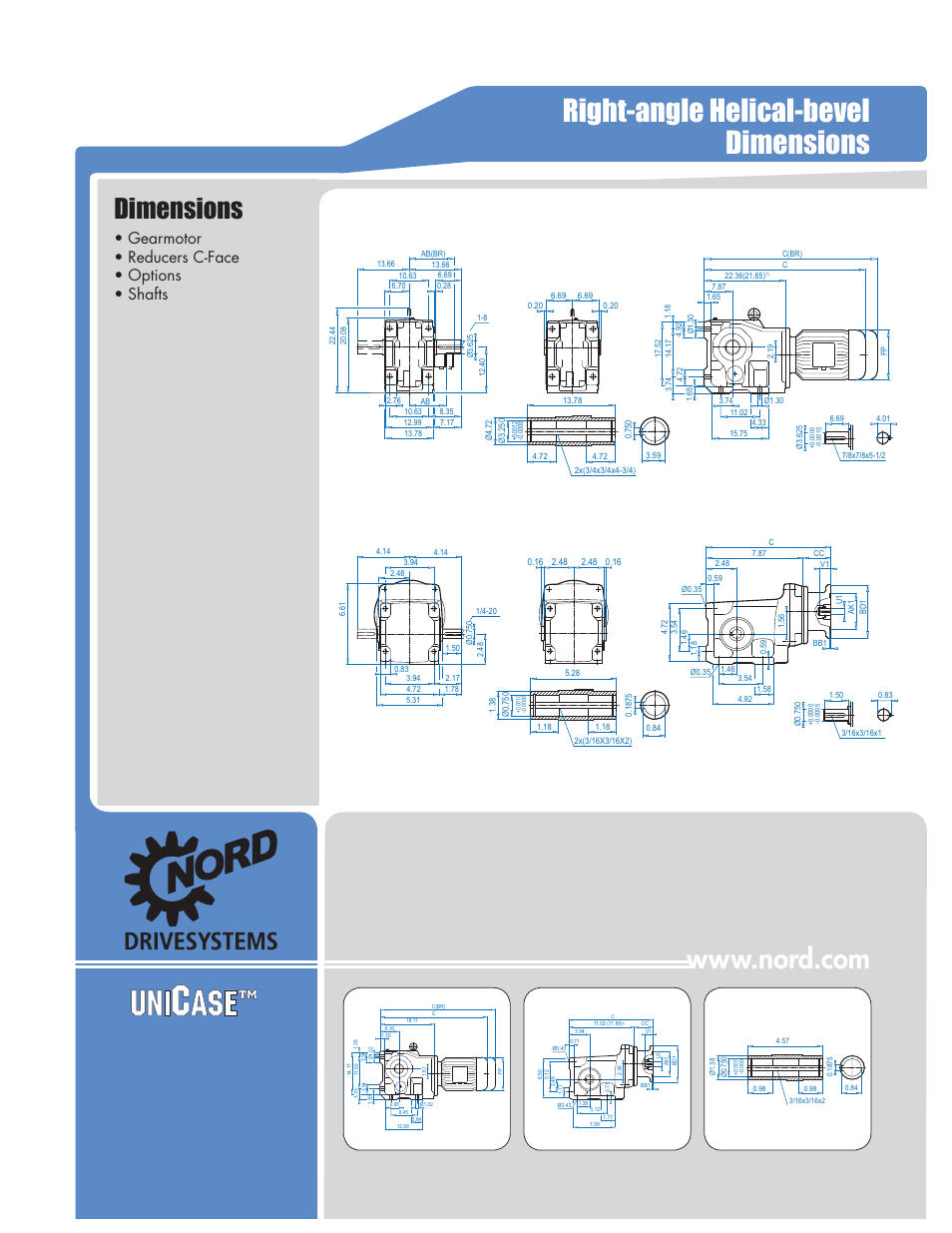 Right-angle helical-bevel dimensions, Dimensions, D463 | Gearmotor • reducers c-face • options • shafts | NORD Drivesystems B1000 User Manual | Page 465 / 820