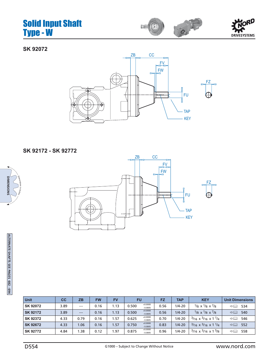 Solid input shaft, Type - w, D554 | NORD Drivesystems B1000 User Manual | Page 556 / 820