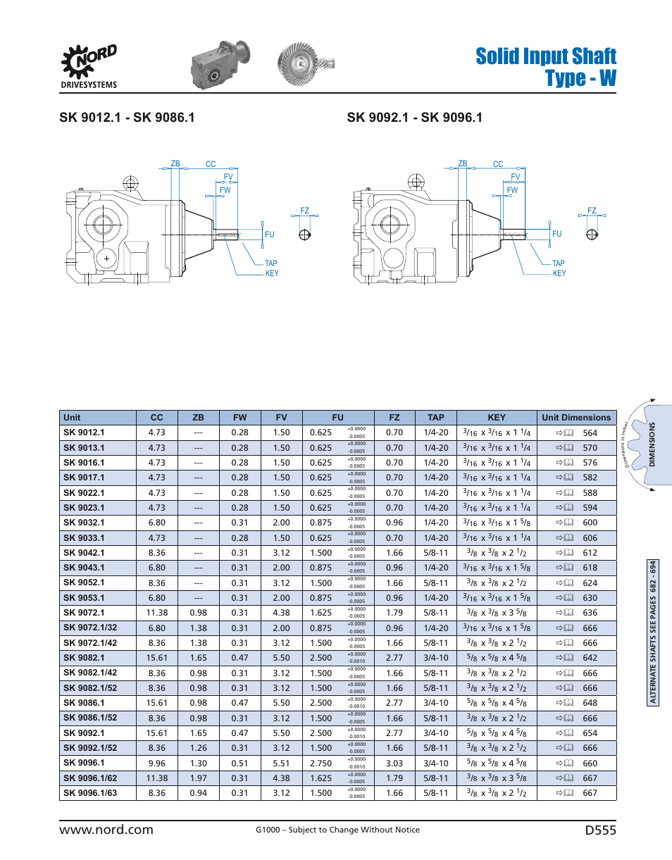Solid input shaft, Type - w, D555 | NORD Drivesystems B1000 User Manual | Page 557 / 820