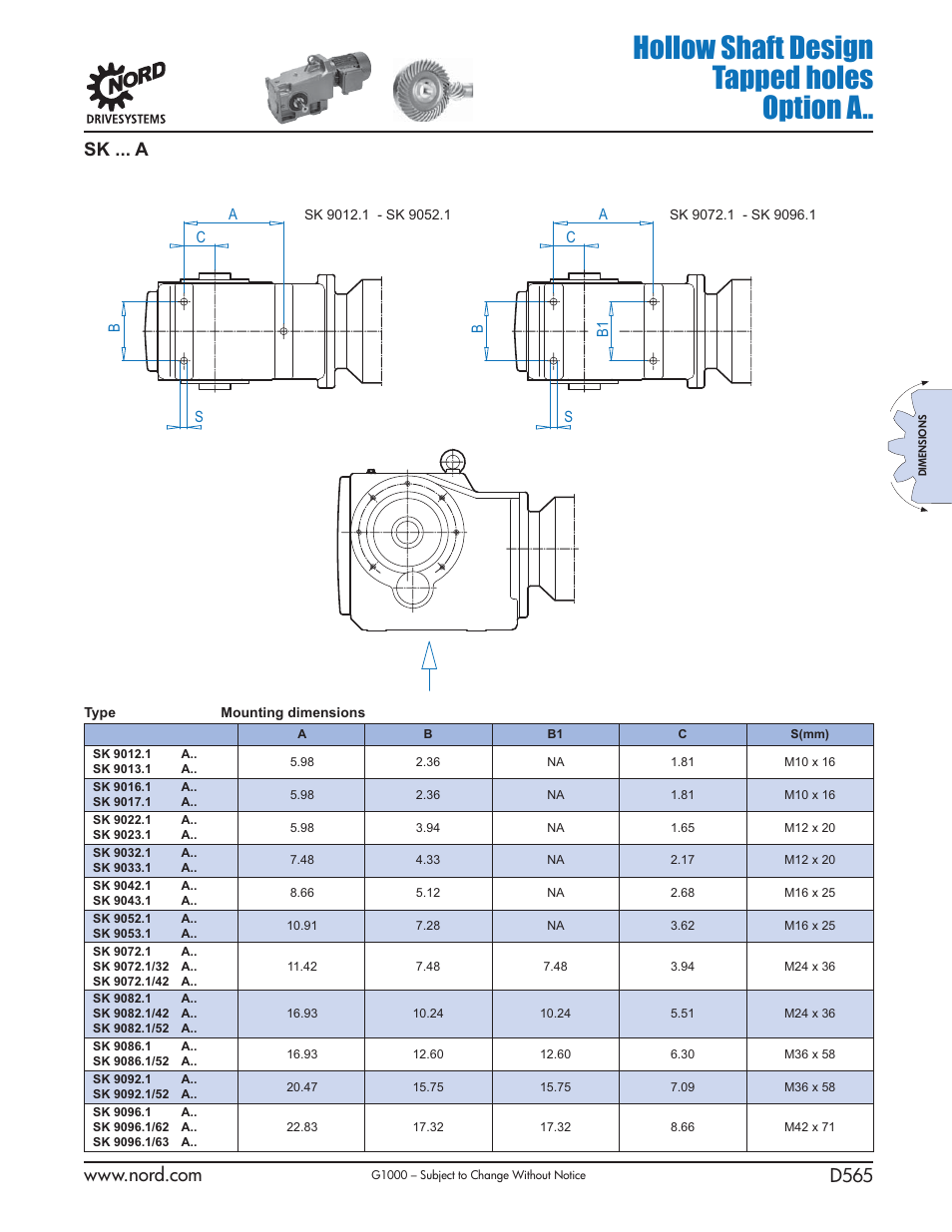 Hollow shaft design tapped holes option a, Sk ... a | NORD Drivesystems B1000 User Manual | Page 567 / 820