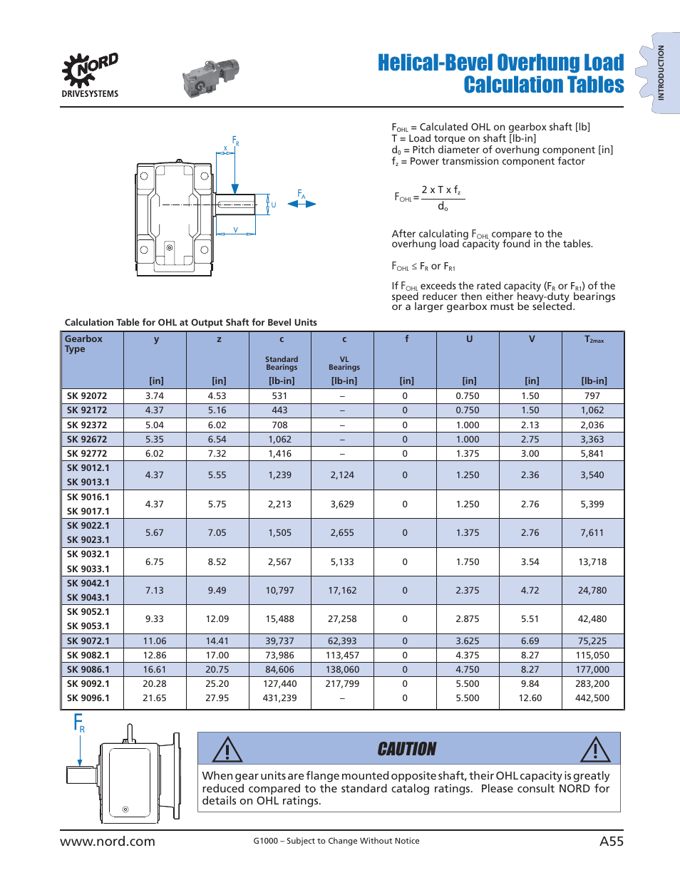 Helical-bevel overhung load calculation tables, Caution | NORD Drivesystems B1000 User Manual | Page 57 / 820