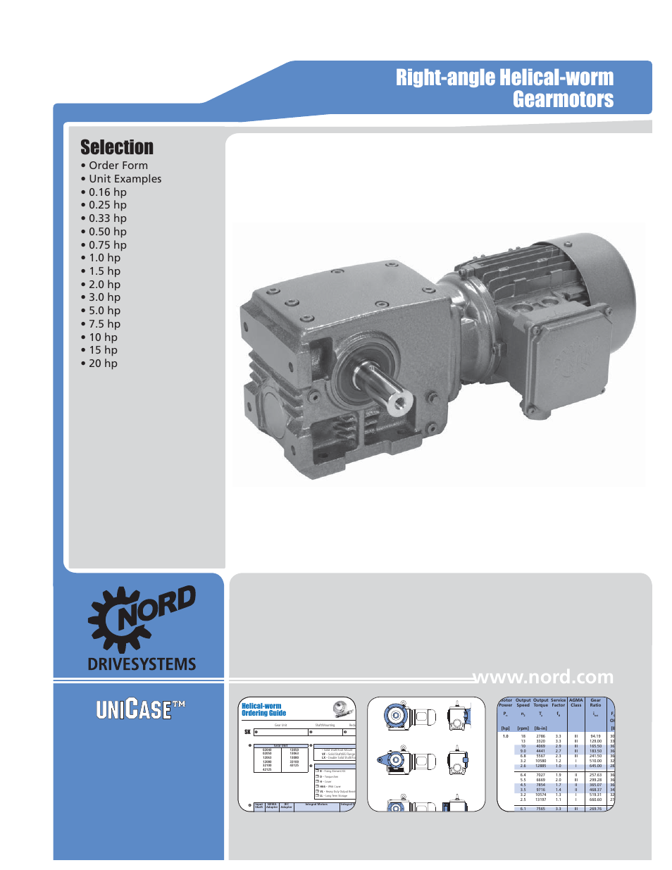 Right-angle helical-worm gearmotors, Selection, Helical-worm ordering guide | NORD Drivesystems B1000 User Manual | Page 577 / 820