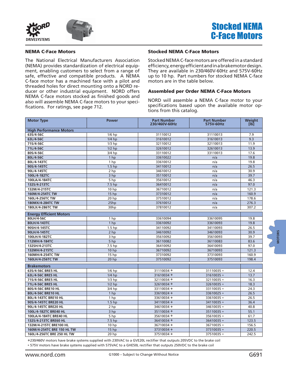 Stocked nema c-face motors | NORD Drivesystems B1000 User Manual | Page 693 / 820